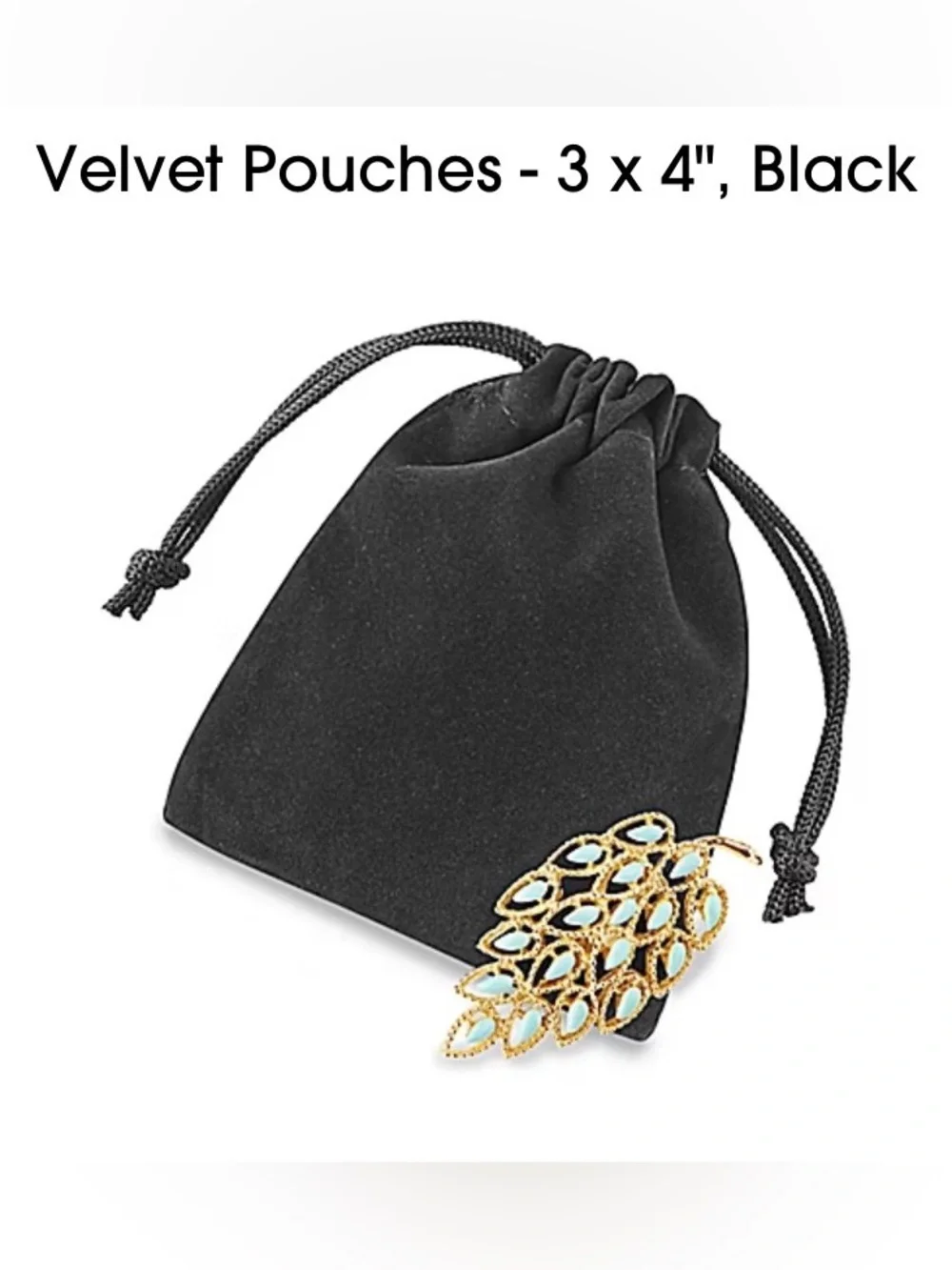 100 Pack Black Velvet Drawstring Pouches - 3 x 4